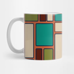 Modulus Retro Geometric Framed Pattern in Midcentury Modern Beige Teal Orange Rust Olive Mug